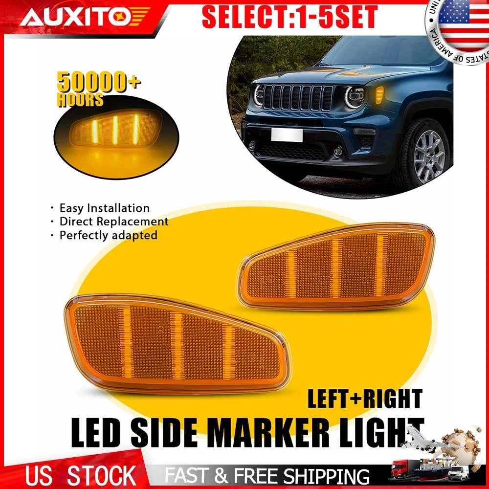 2X Amber LED Front Fender Side Marker Lights for Jeep Renegade (2015–2023)