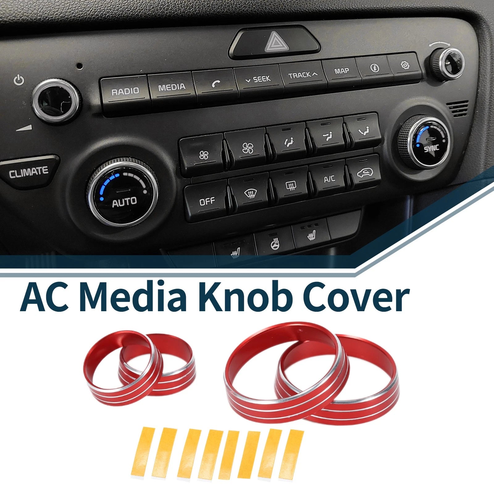 Set of 4 AC Media Volume Switch Knob Cover Rings for Kia Sportage QL (2017)