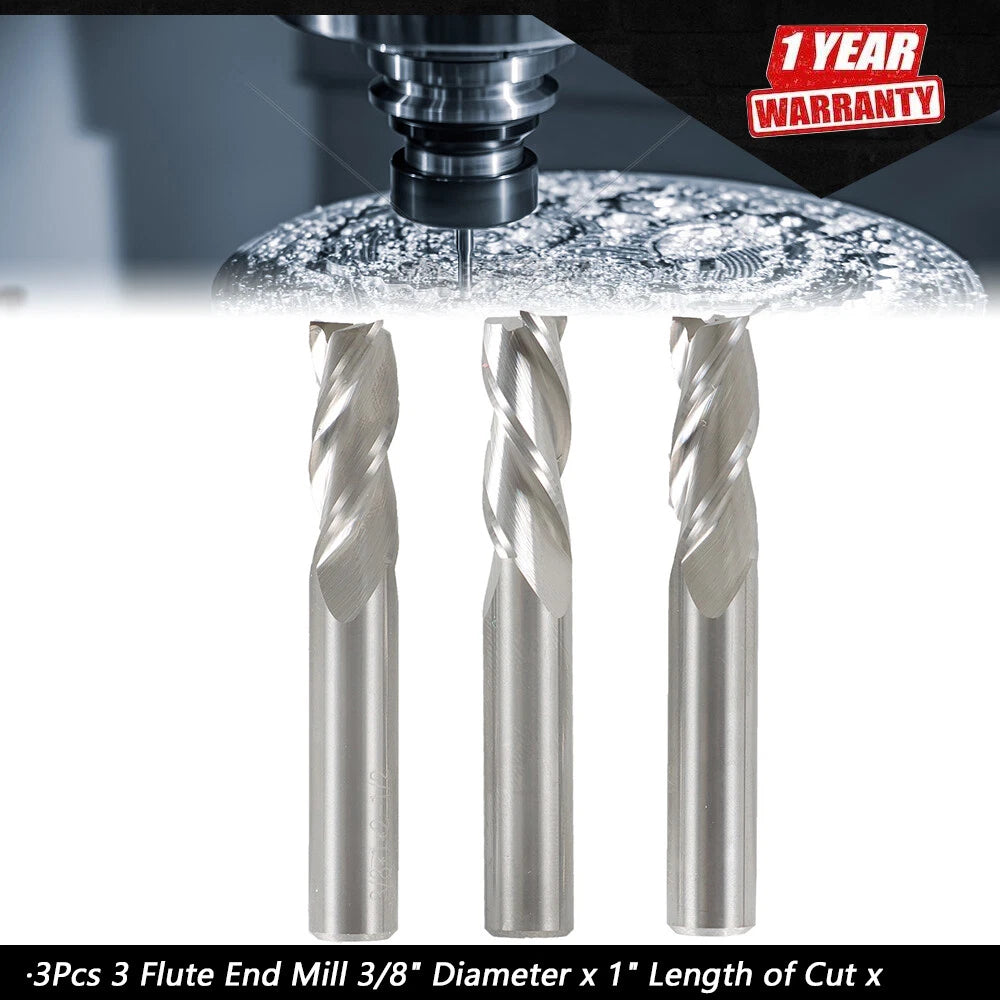 3Pcs 3 Flute End Mill 3/8" for Automotive Applications