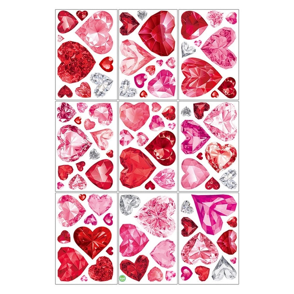 9 Sheets Romantic Window Stickers Red Hearts for Valentine's Day Decor