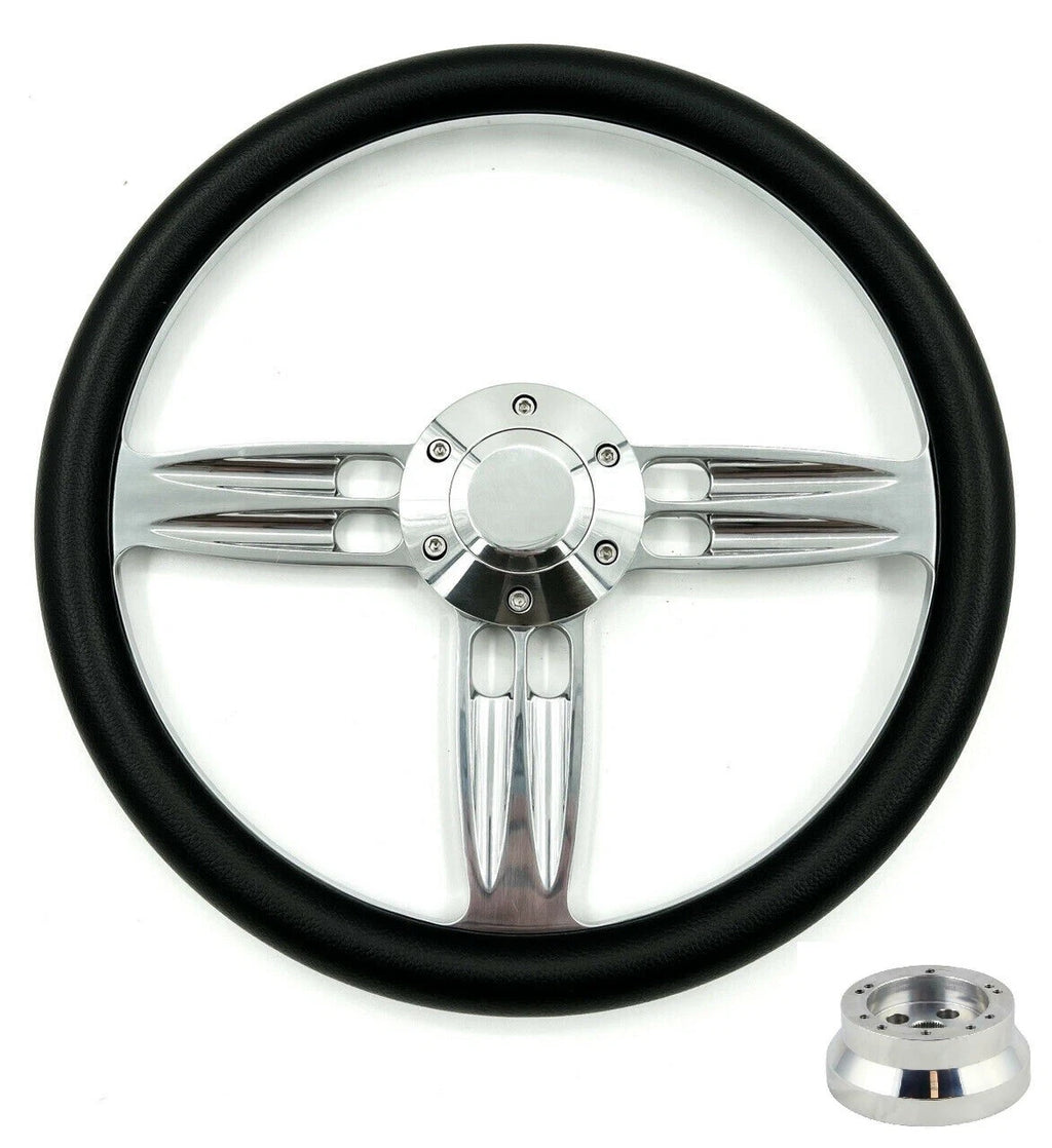 14 Inch Polished Black Steering Wheel with Plain Horn and Adapter for A01