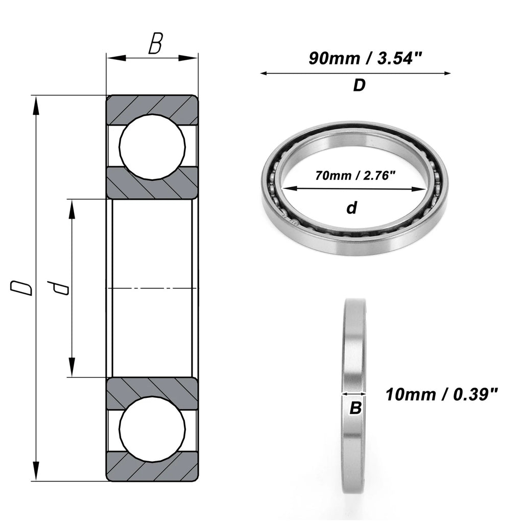 Deep Groove Ball Bearing 70x90x10mm for Scooter Skateboard (1 Pc)