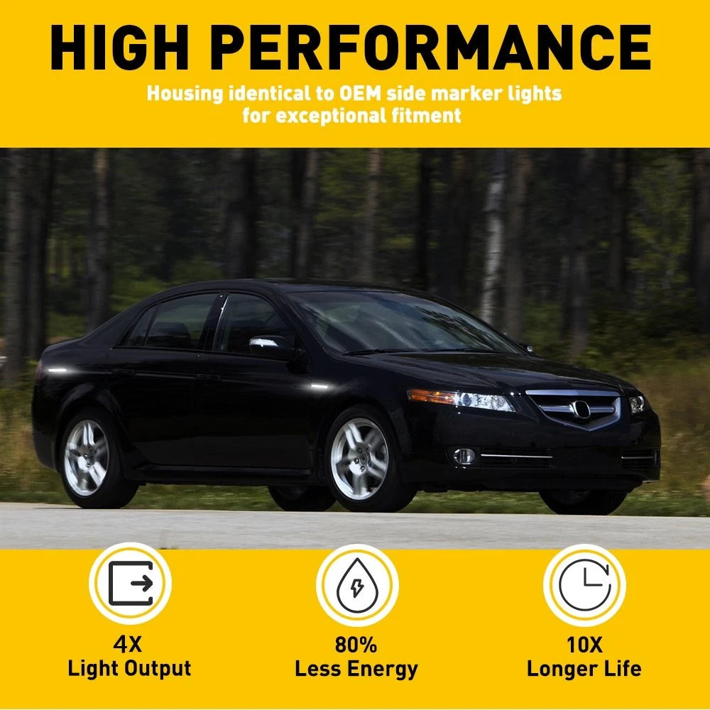 White LED Front Rear Side Marker Lights for Acura TL (2004–2008)