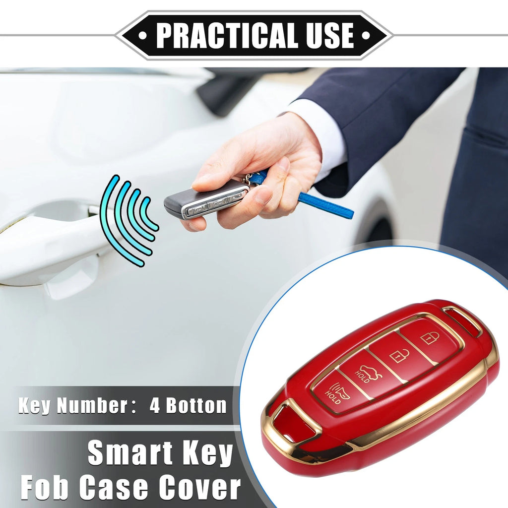 Set of 4 Keyless Key Fob Covers for Hyundai Elantra Accent Santa Fe (Red)