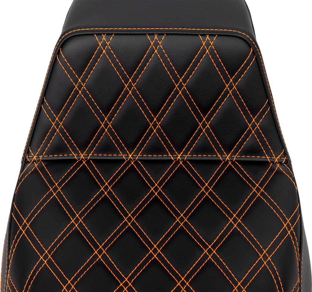 SADDLEMEN Step-Up Seat for FLH/FLT (2008–2023) - Front Lattice Stitch, Orange Stitch