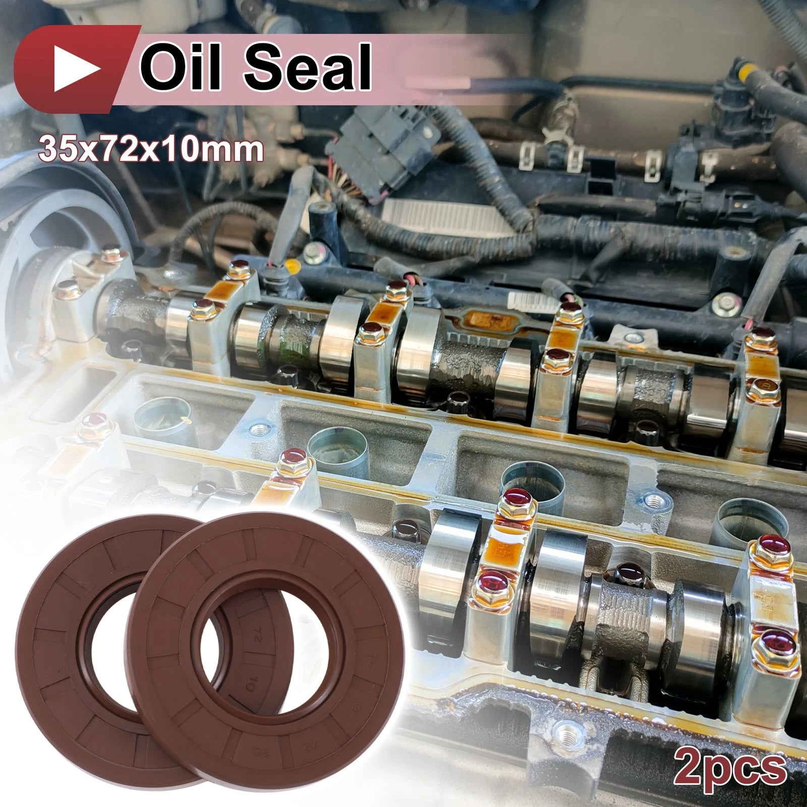 Set of 2 Oil Seal Rotary Shaft Seal FKM Rubber 35x72x10mm