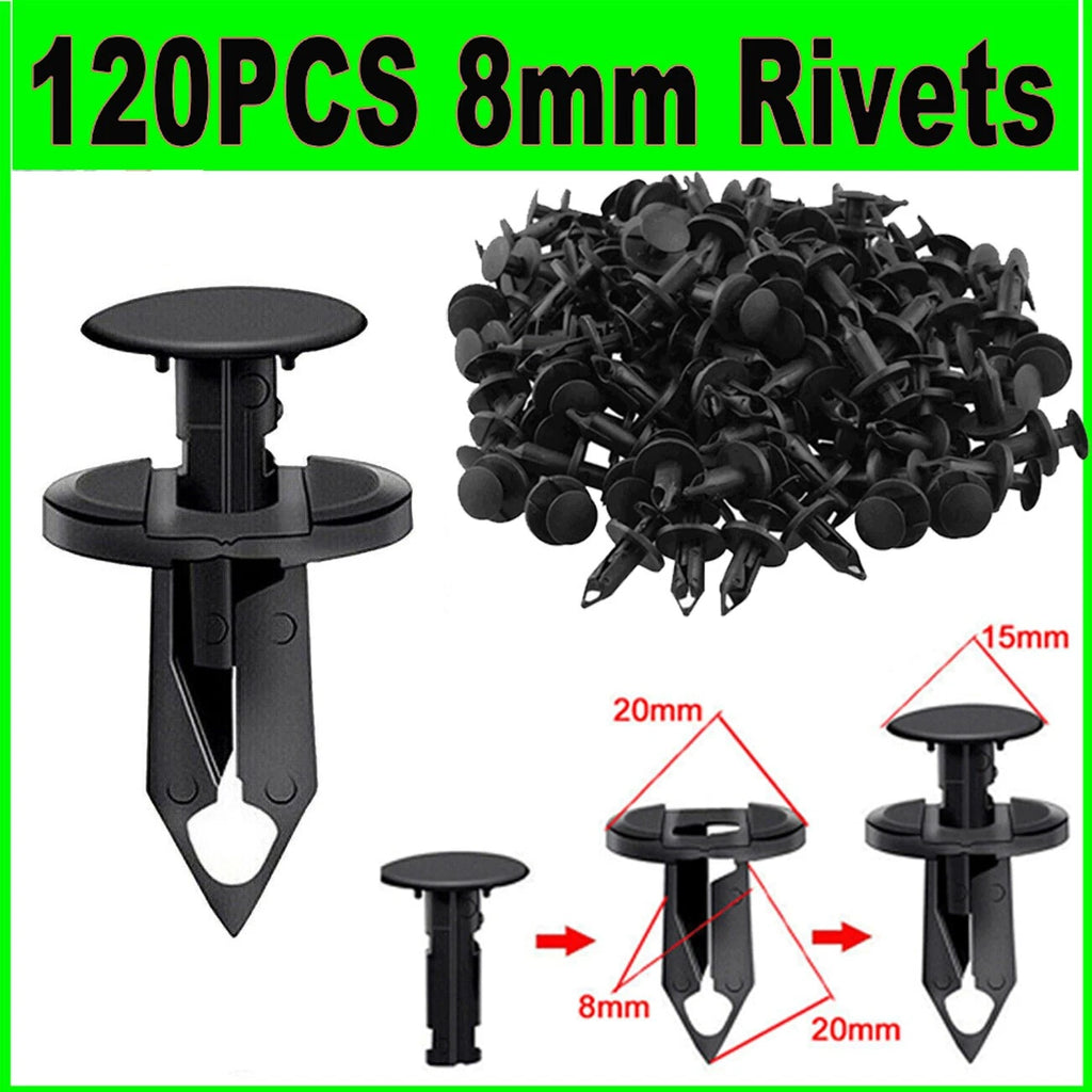 120 Pcs 8mm Plastic Rivets for Auto Car Fasteners (Bumper Fender)
