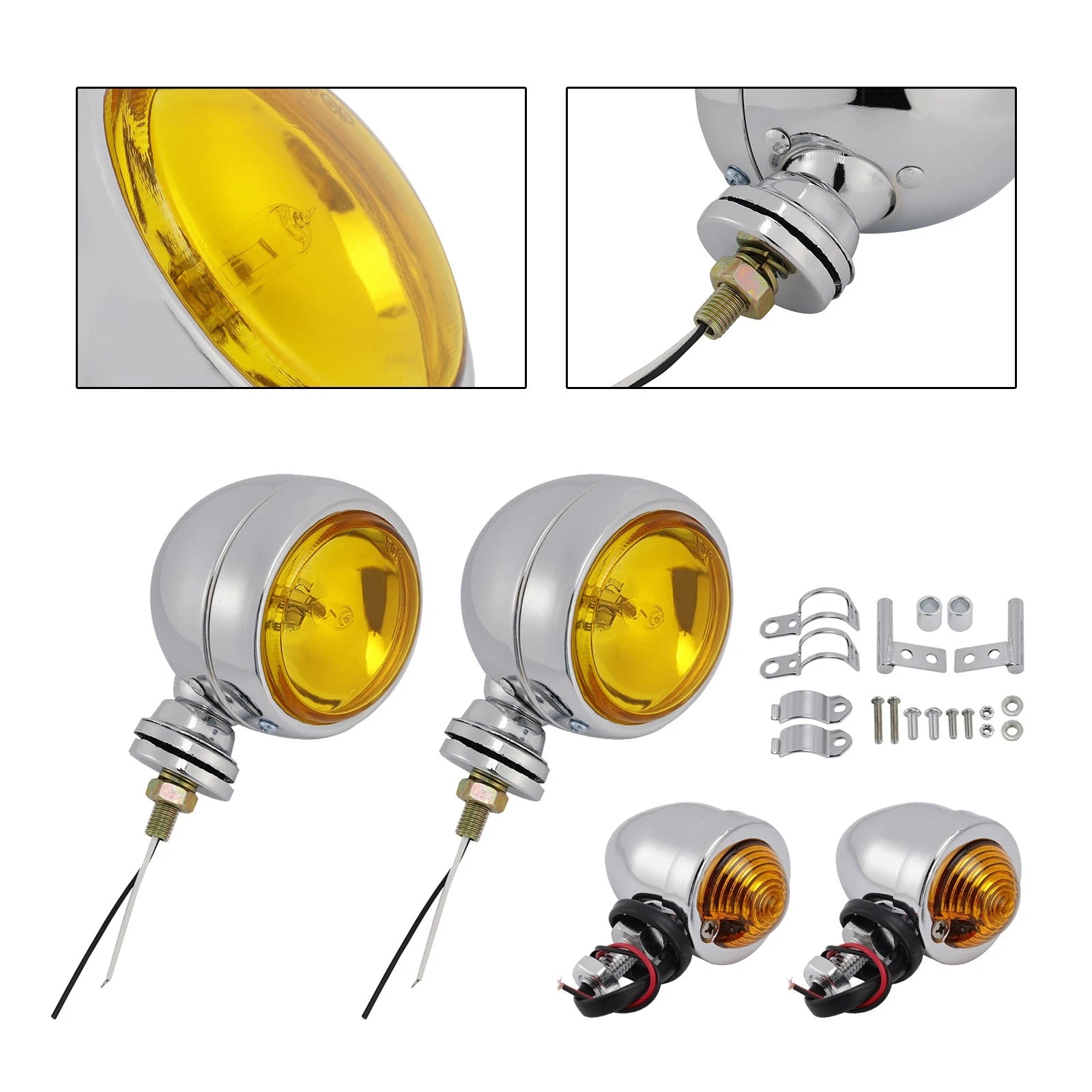Beam Headlight Fog Lamp for Racer Bobber Chopper (Custom Chrome)