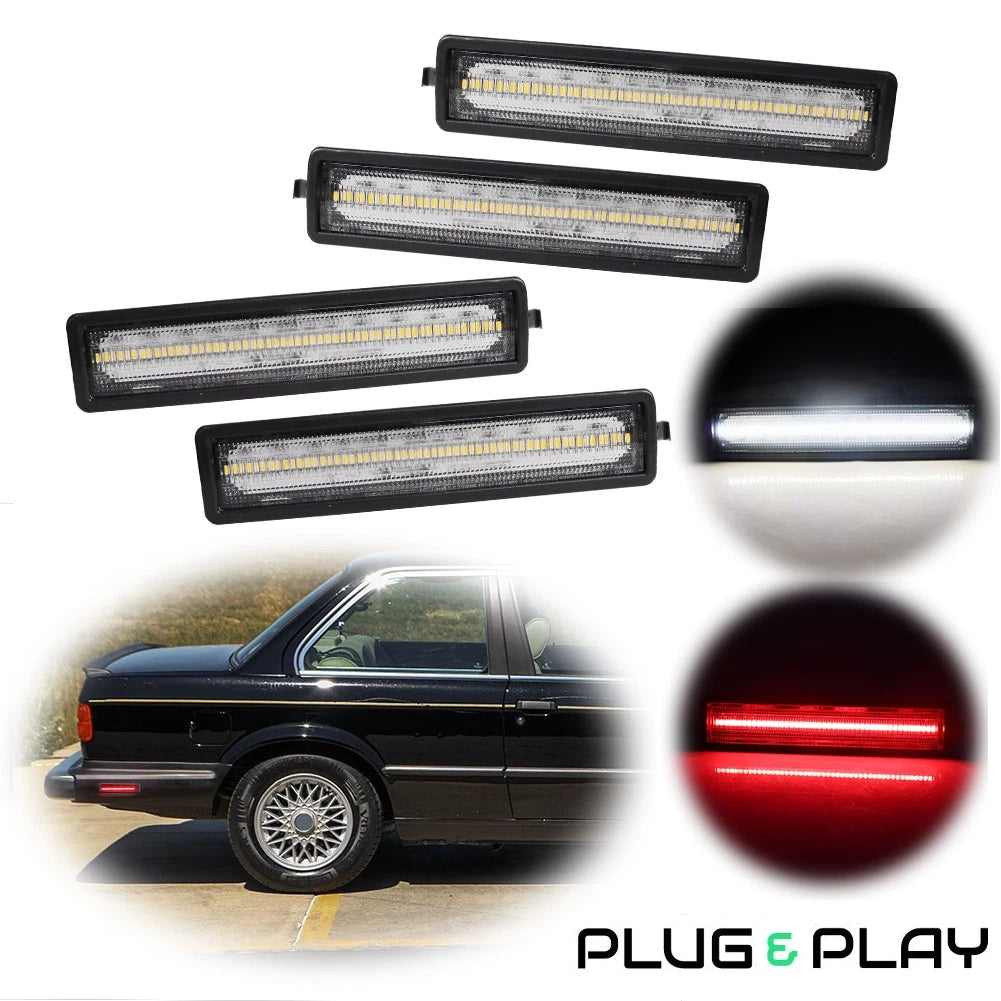 Set of 4 Clear Lens White & Red LED Side Marker Lights for BMW E30 E32 E34