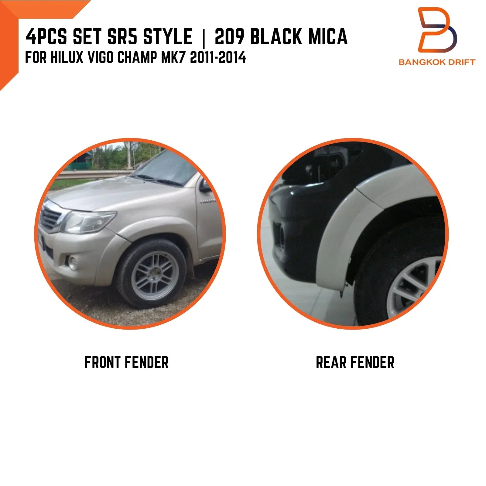 Front 209 Black Fender Flares for Toyota Hilux Ute (2011-2014)