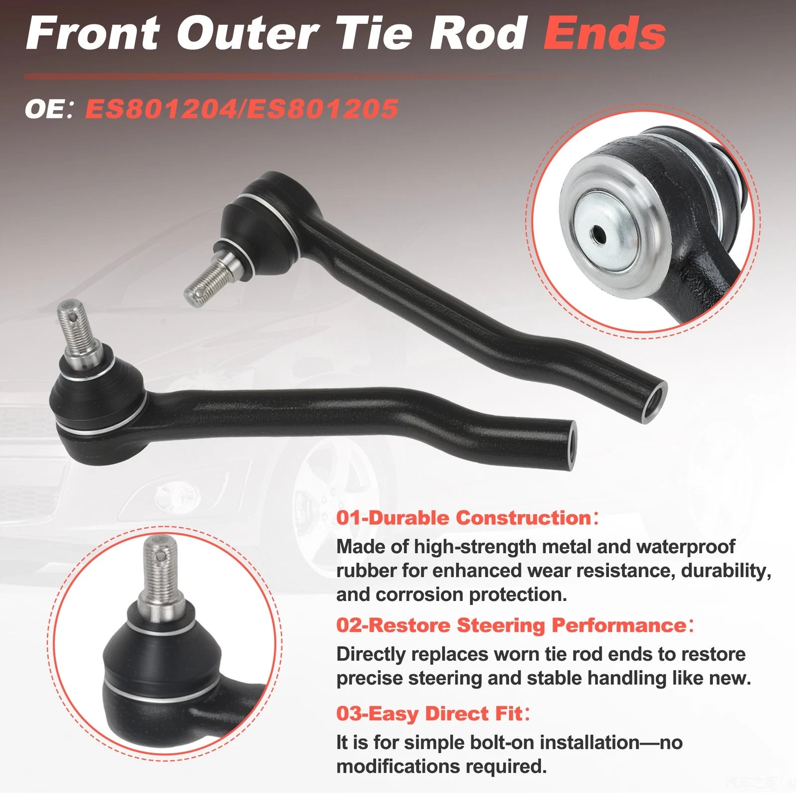 Set of 2 Outer Tie Rod Ends for Honda Passport Ridgeline Acura MDX