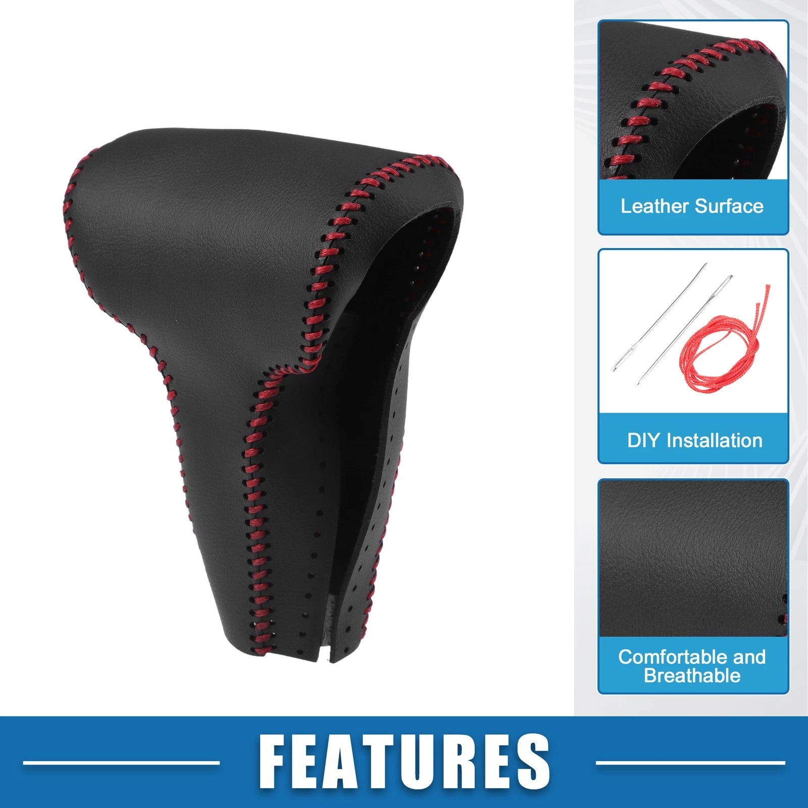 Gear Shift Head Knob Cover for Honda CR-V (2017) Faux Leather Black Red Stitches