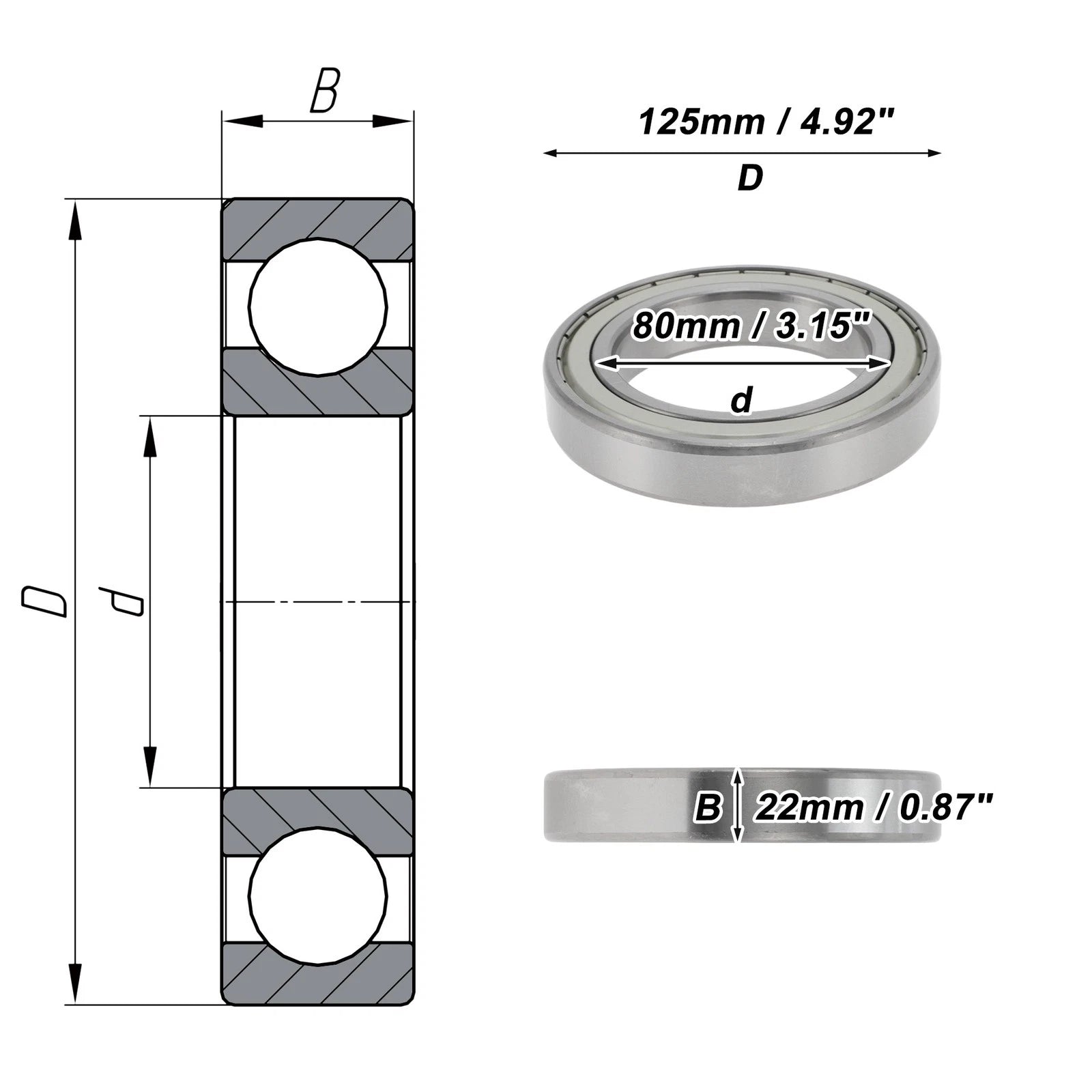 Deep Groove Ball Bearing 6016ZZ for Scooter Skateboard Wheel (P6)