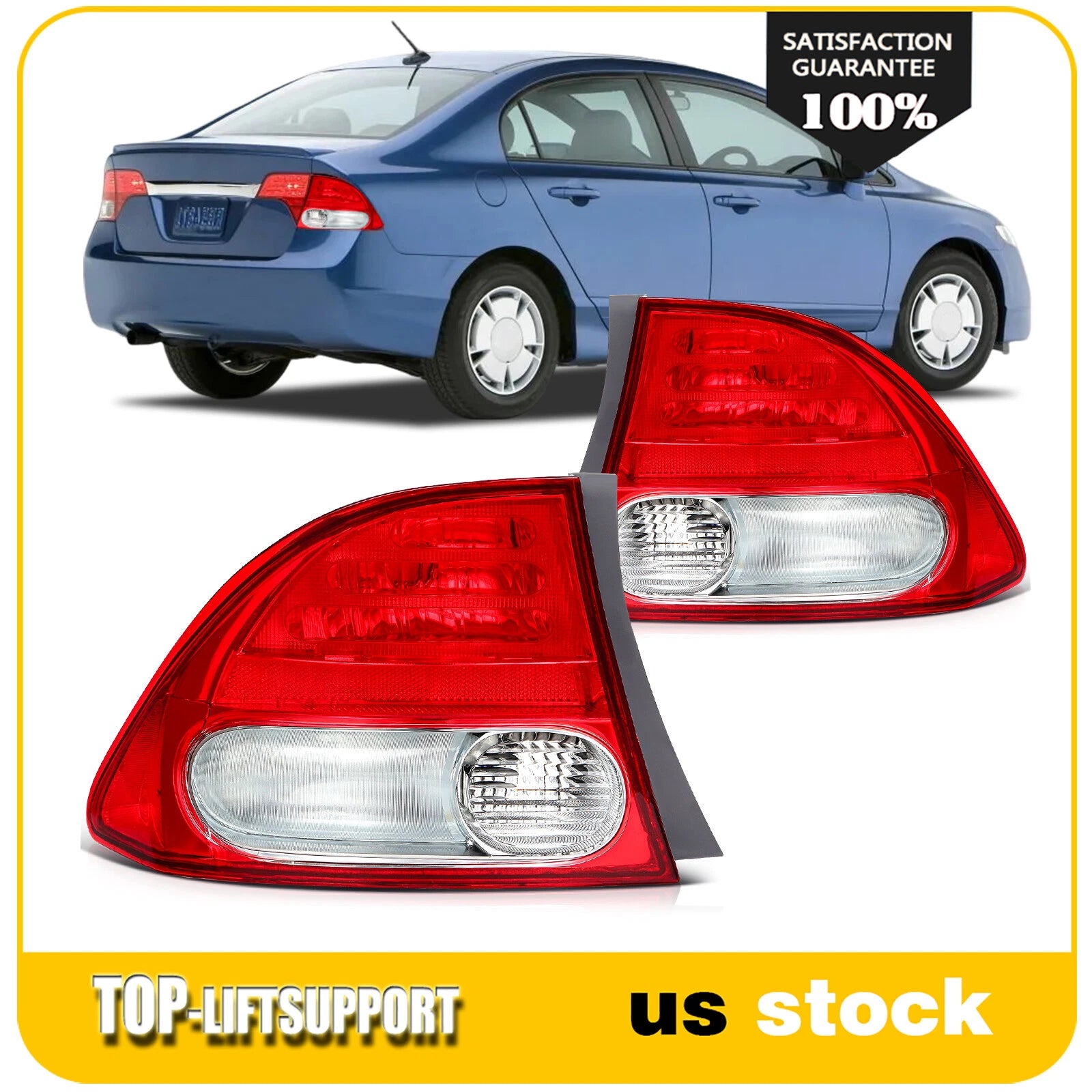 Tail Light Assembly Pair for Honda Civic Sedan (2006–2008) Red Housing