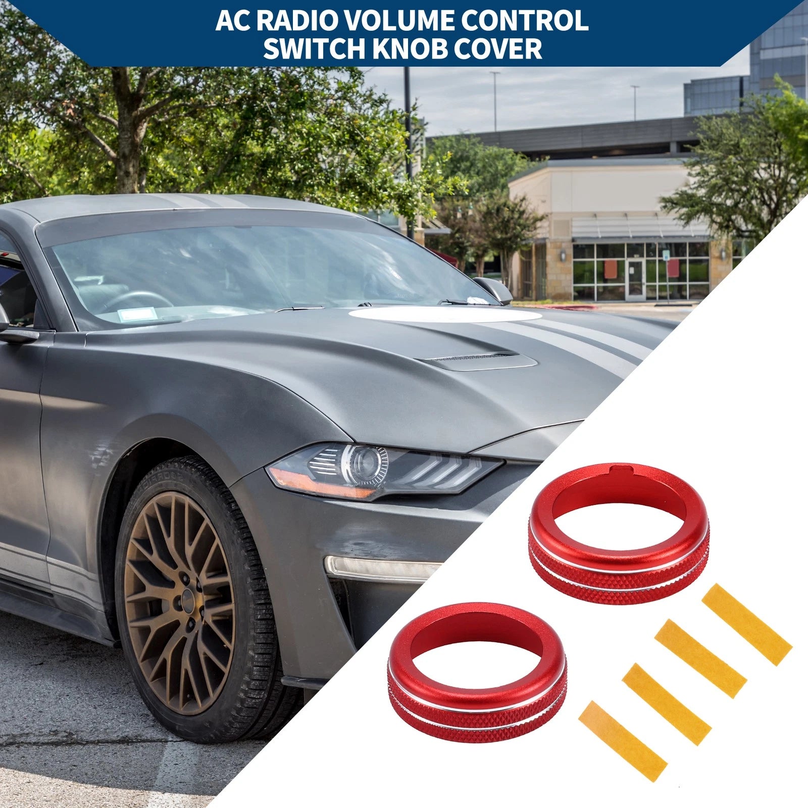 2X AC Climate Switch Knob Cover Ring for Ford Mustang (2015–2021) Red