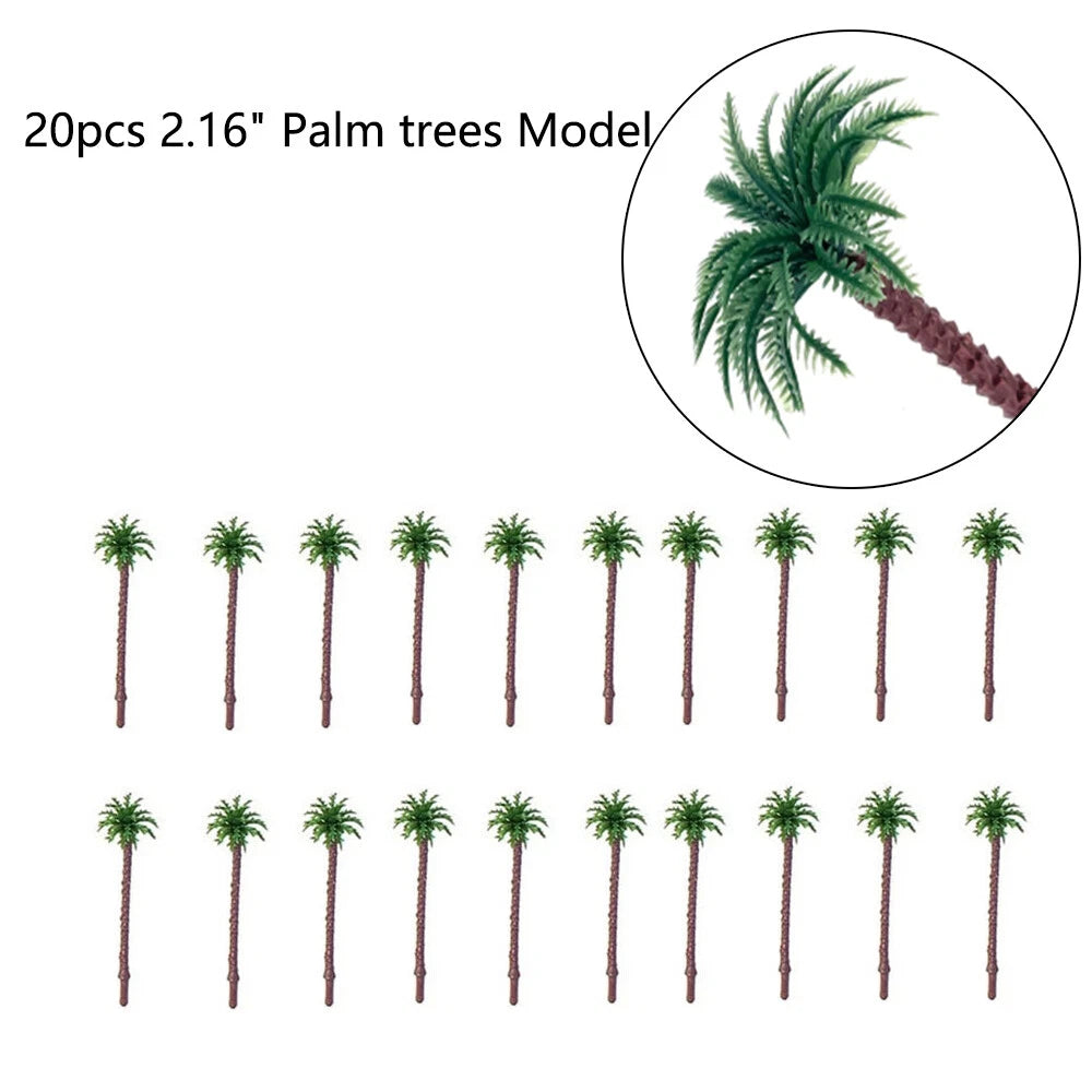 20pcs Coconut Palm Trees for Train Railroad Diorama Decor