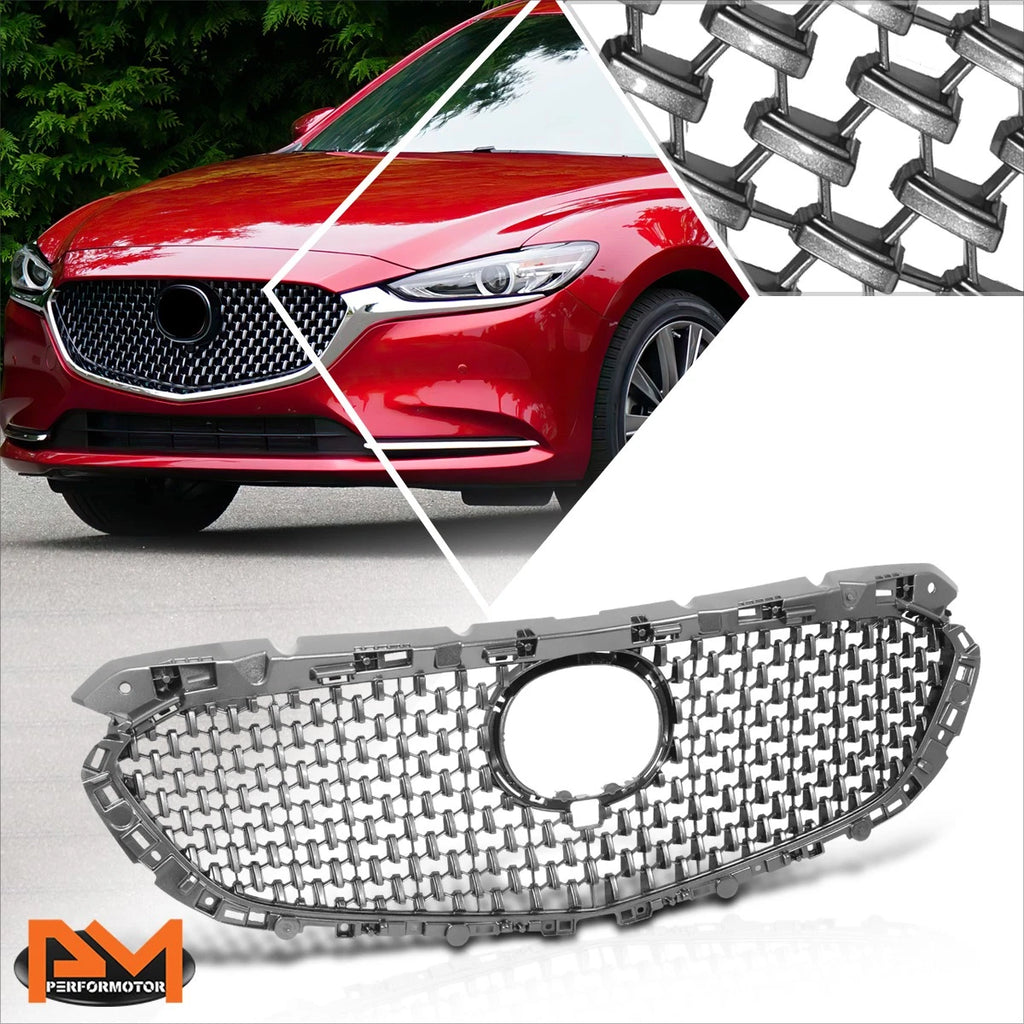 Front Grille Shell for Mazda 6 (2018–2021) Dark Gray Meshed w/Badge Slot