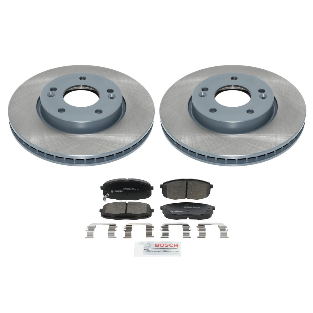 Front Rotors & Bosch QuietCast Ceramic Brake Pads Kit for Kia Forte (2014–2020)