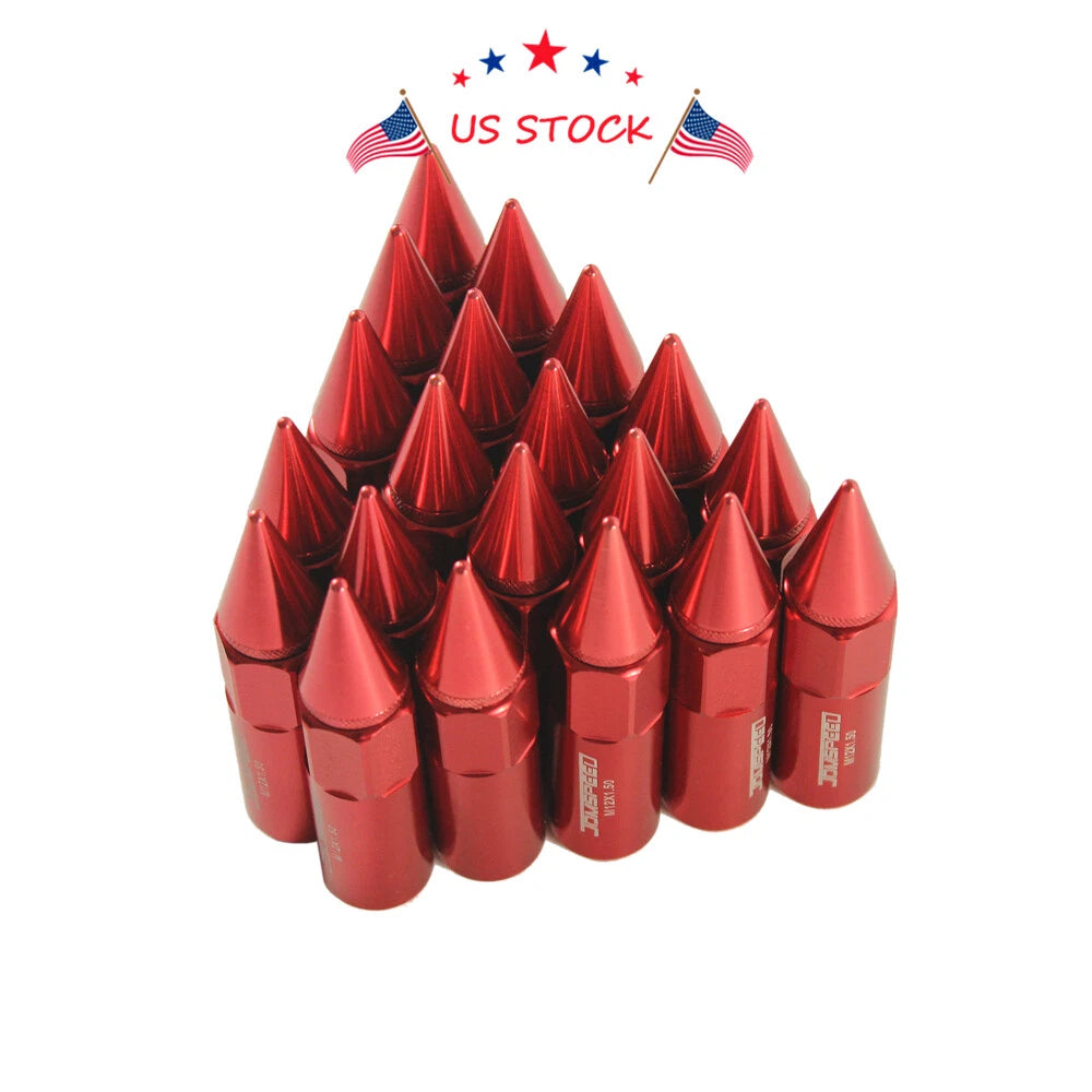Set of 20 Red M12x1.5 Spiked Extended Tuner Lug Nuts for Wheels