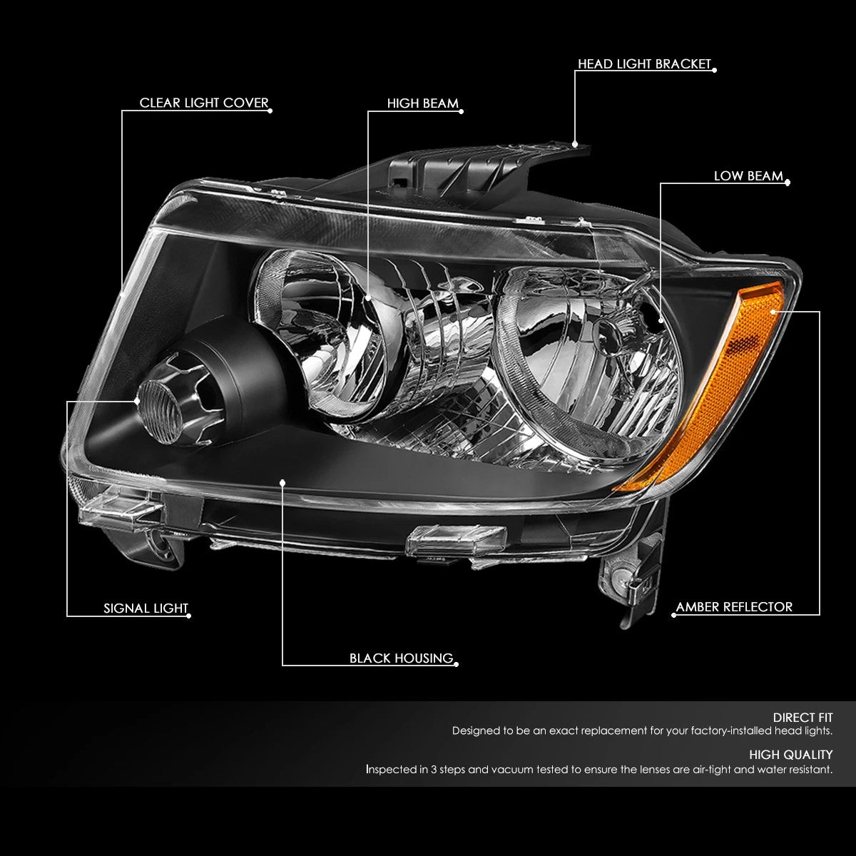 Pair of Black Housing Amber Side Headlights for Jeep Grand Cherokee WK2 (2011–2013)