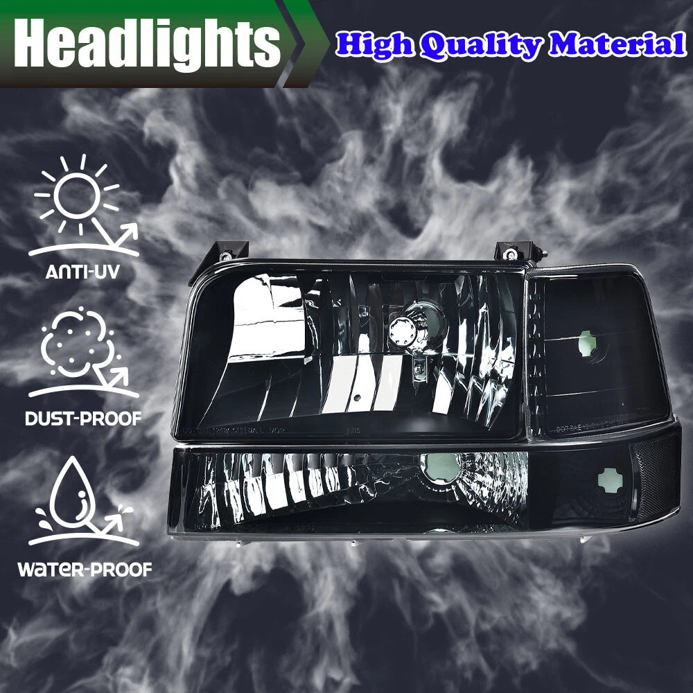 Smoke Lens Chrome Headlights for Ford F150 F250 F350 Bronco (1992–1996)