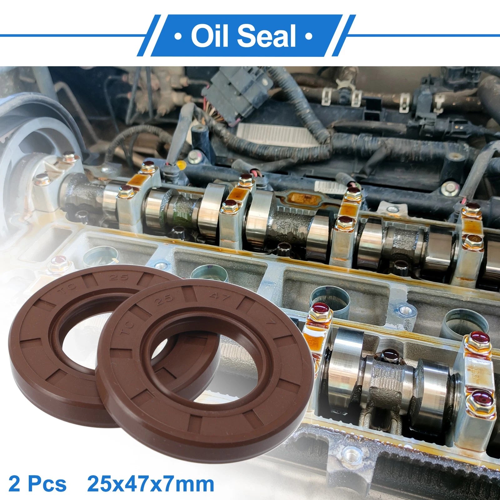 2X Oil Seal Rotary Shaft Seal for Various Models (25x47x7mm) FKM Rubber