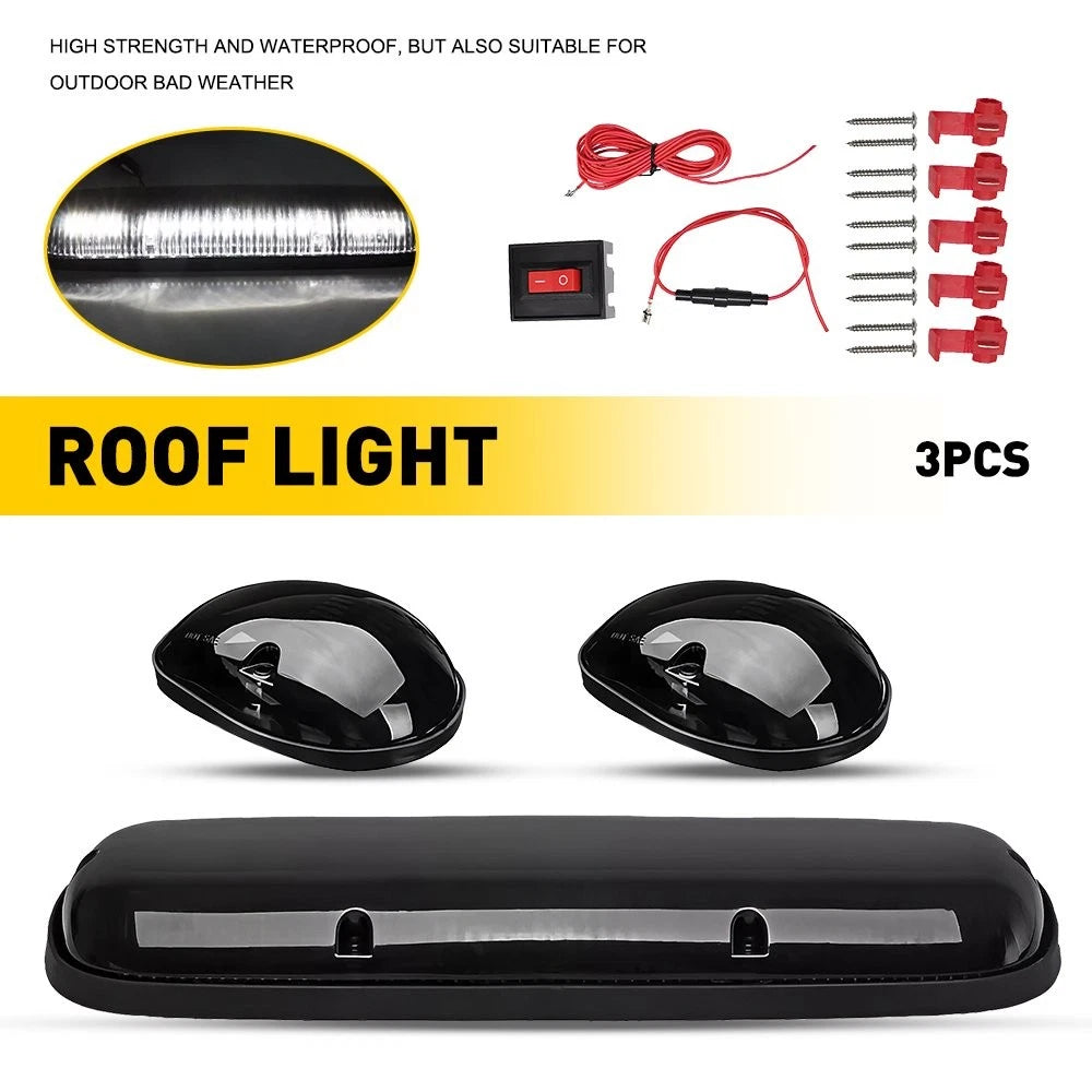 Smoked White LED Cab Roof Marker Lights for Chevy GMC Sierra (2002–2007)
