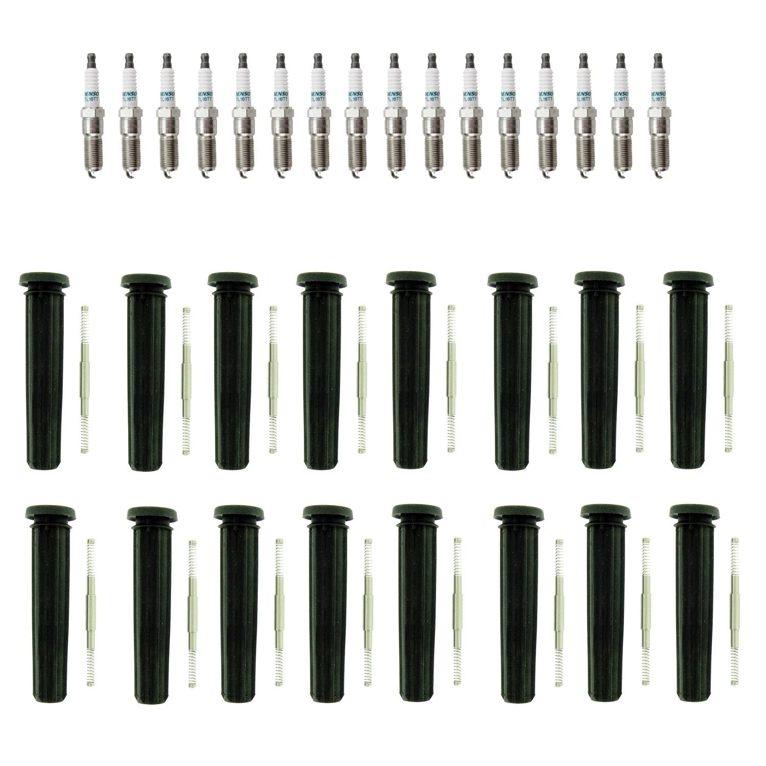 Denso 16 Iridium TT Plugs & NGK Ignition Coil Boots Kit for Commander Charger (2006–2010)