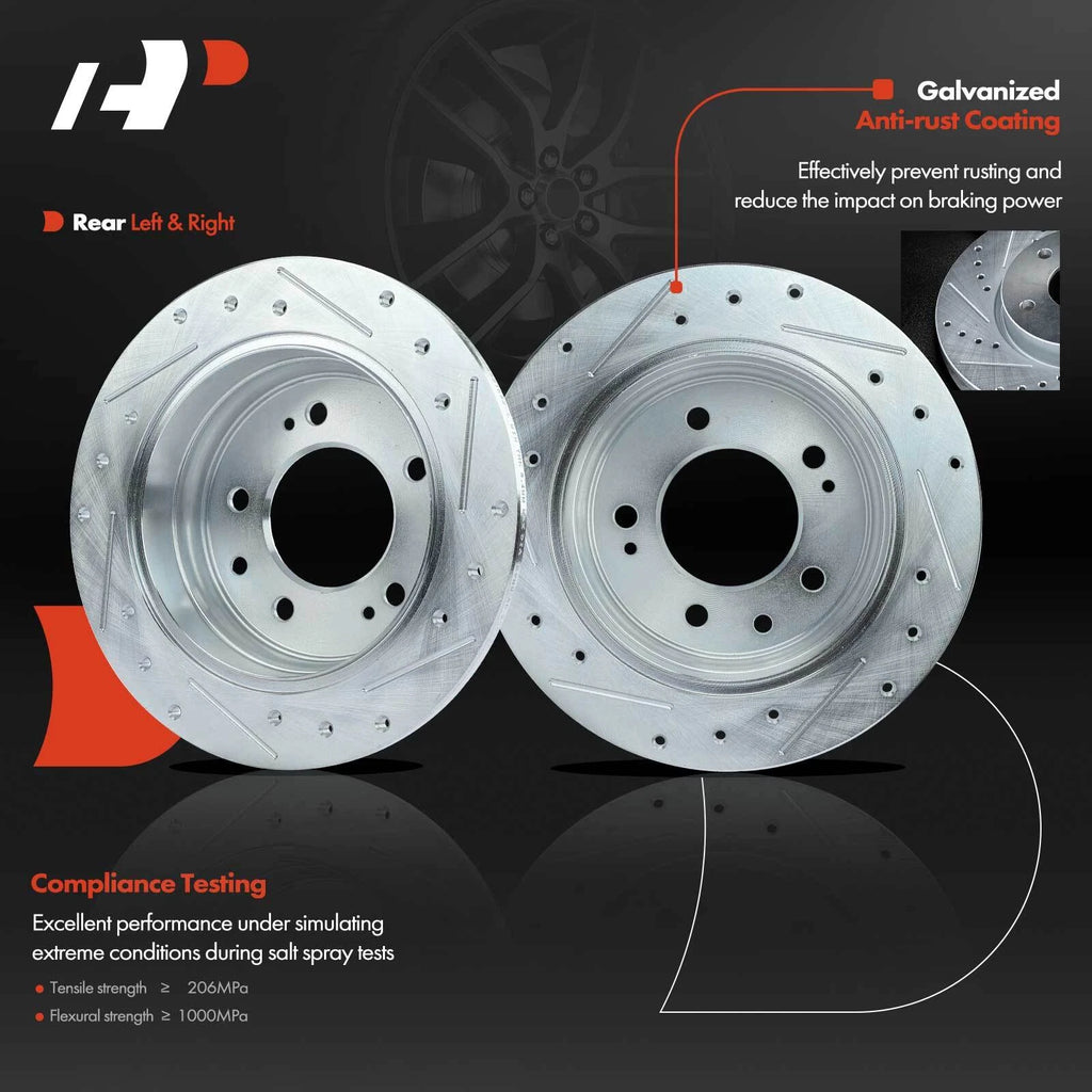 Set of 2 Rear Drilled Brake Rotors & Ceramic Pads for Hyundai Elantra (2011–2012)