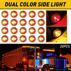 20X Amber/Red 3/4" Dual Color LED Round Bullet Side Marker Light for Trucks