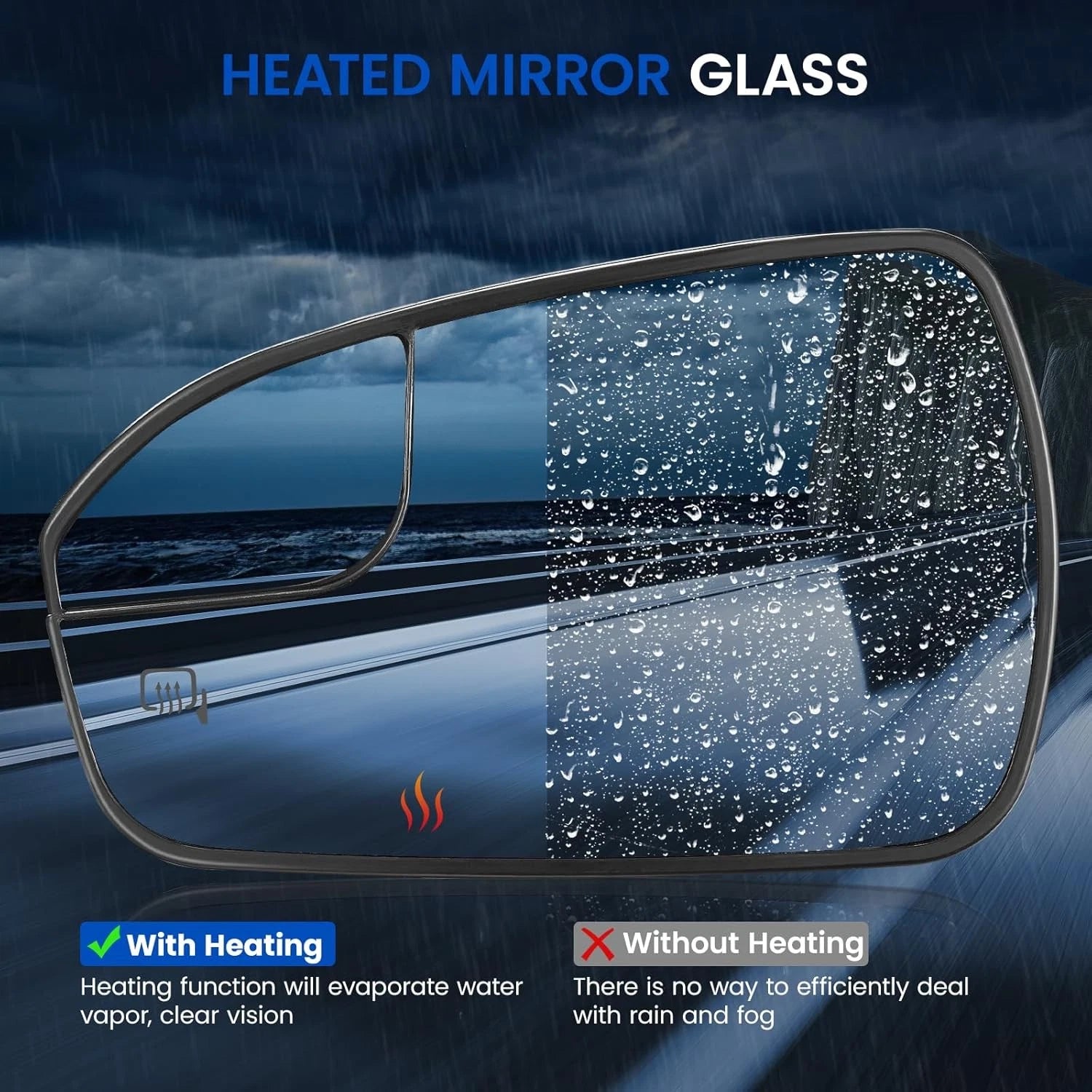Power Heated Mirror Glass Driver Side for 2013-2020 Ford Fusion