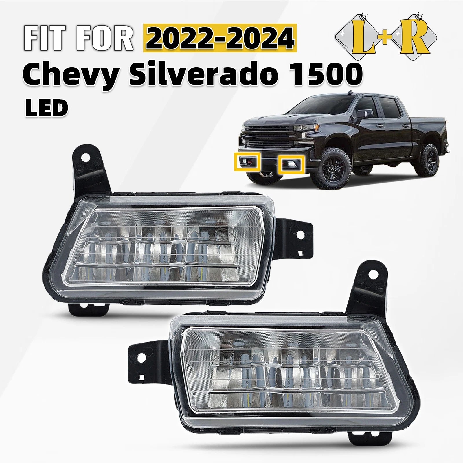 Set of 2 Front LED Fog Lights for Chevy Silverado 1500 (2022–2024)