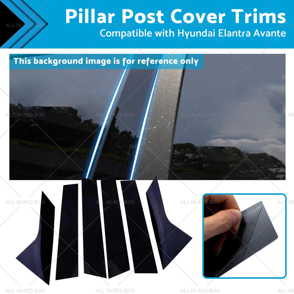 6PCS Black Pillar Post Cover Trims for Hyundai Elantra Avante (2021–2023)