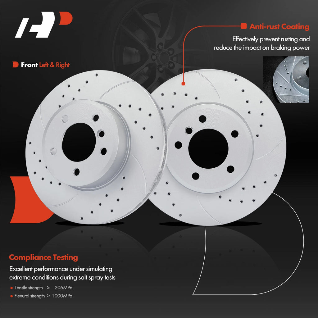 Front Side Drilled Brake Rotors & Ceramic Pads for BMW 525i 525xi 528i (2001–2006)