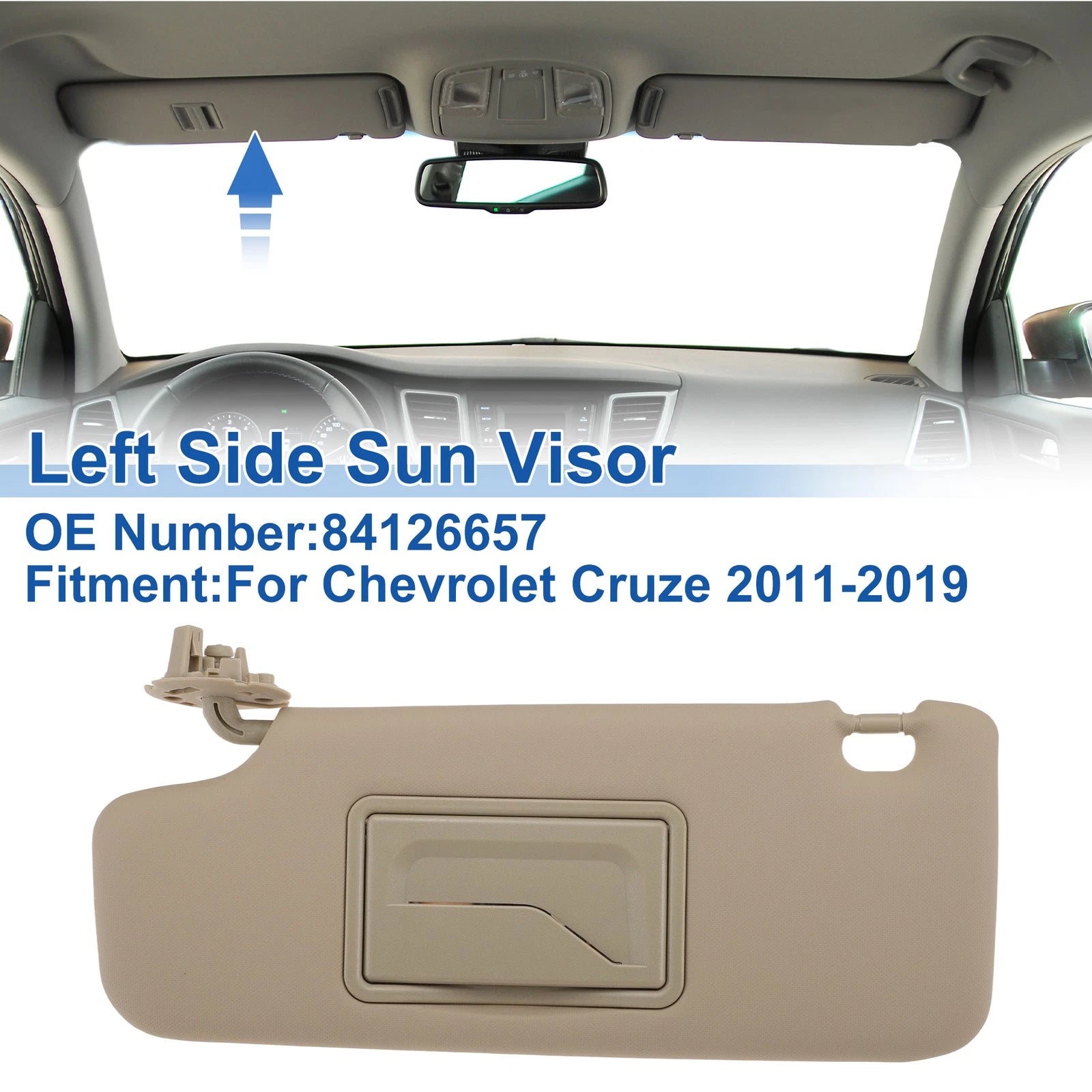 Left Side Sun Visor for Chevrolet Cruze (2011–2019) No. 84126657 Beige