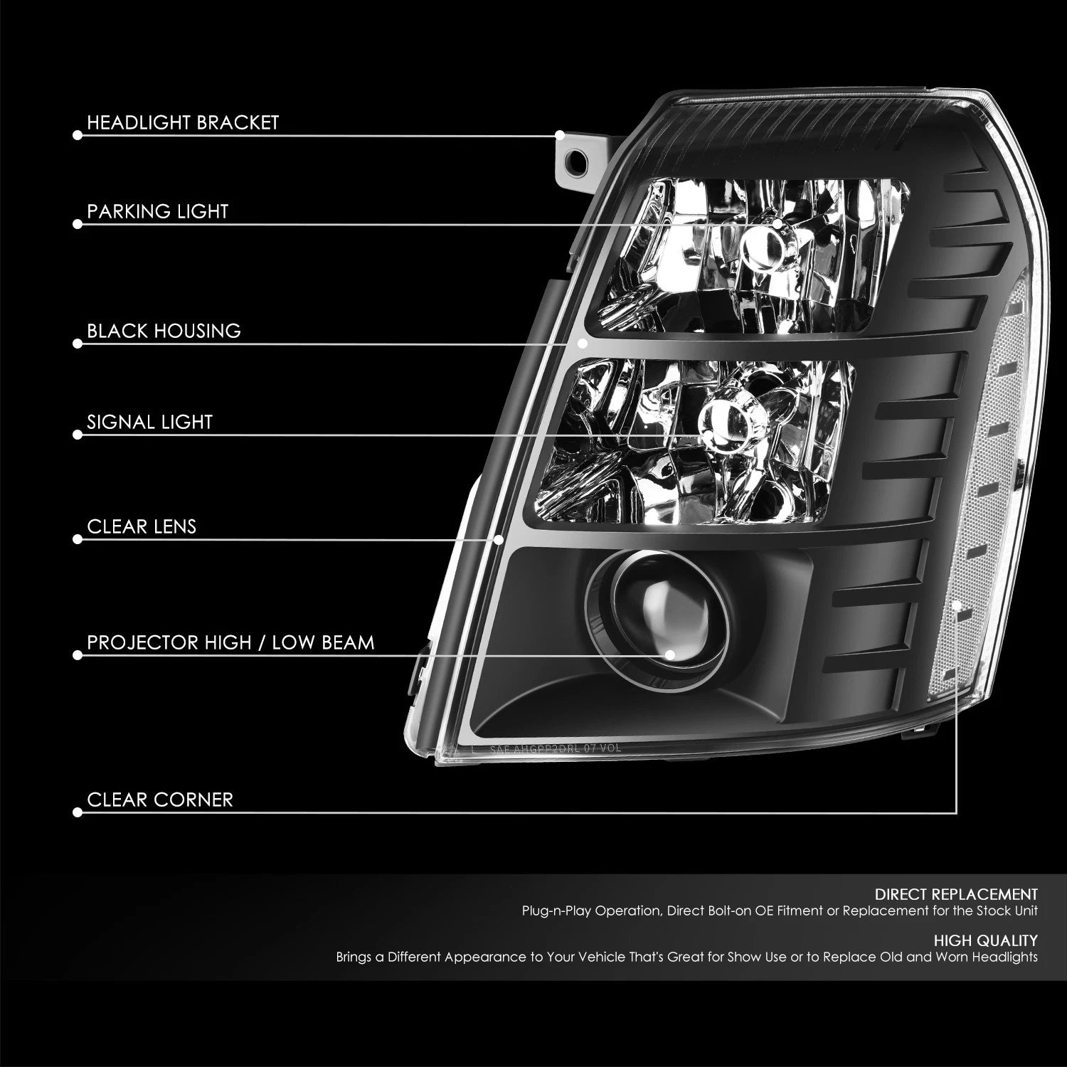 LED DRL Projector Headlights for Cadillac Escalade ESV EXT (2007–2014)