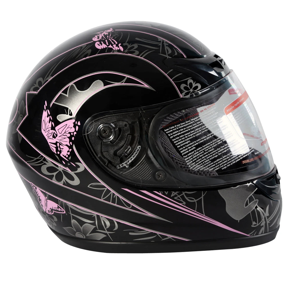 Full Face Motorcycle Helmet for Adult (S–XXL) - Pink Black Butterfly