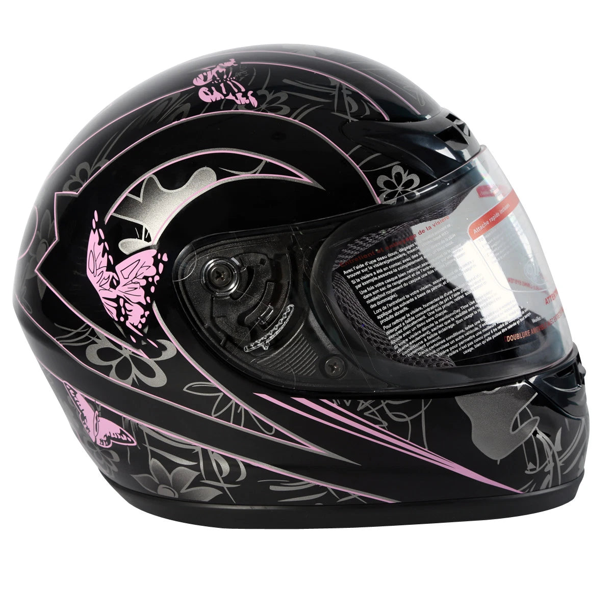 Full Face Motorcycle Helmet for Adult (S–XXL) - Pink Black Butterfly