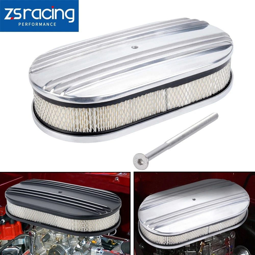12" Half Finned Air Cleaner for 4-Barrel Carburetor with Washable Filter