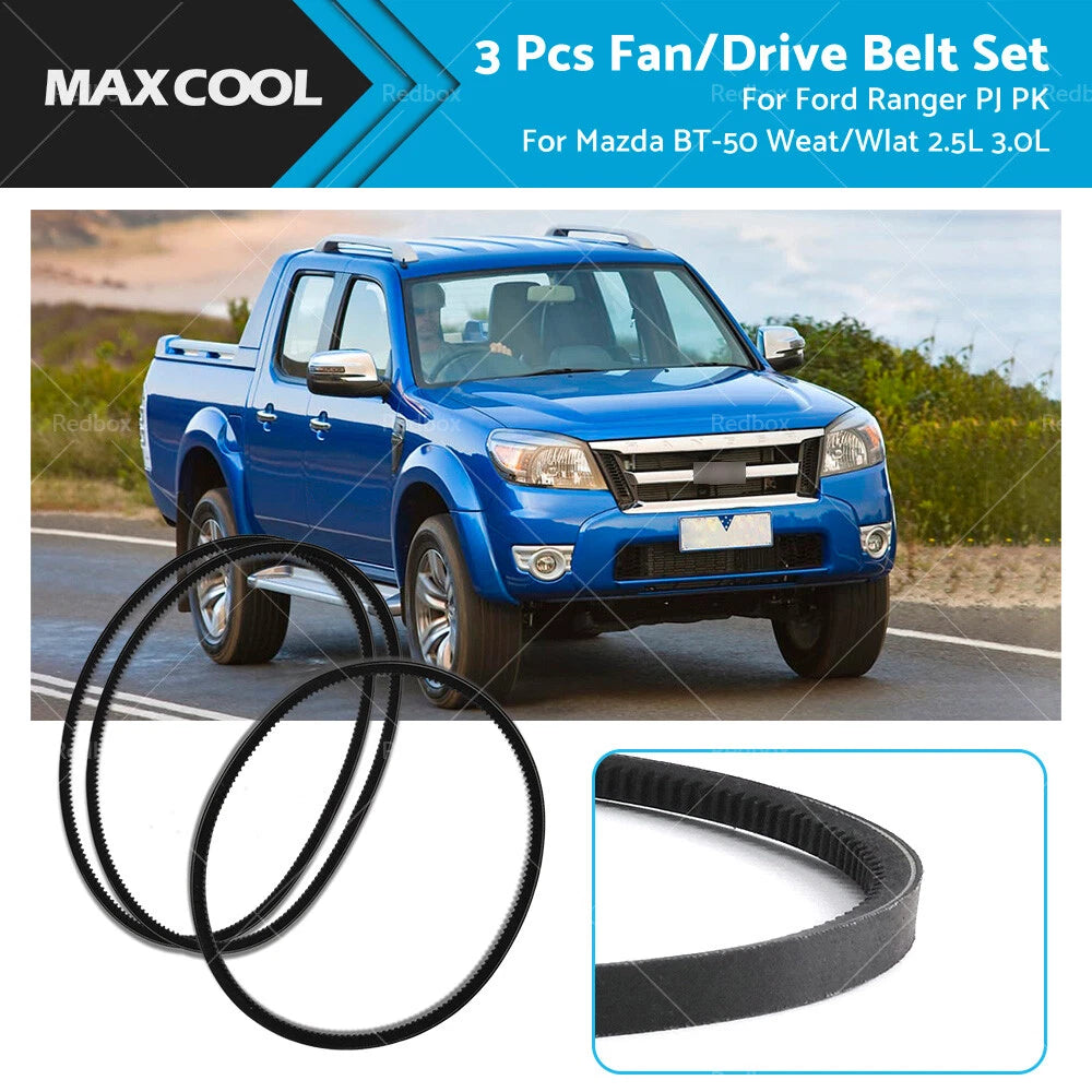 3X Drive Belt 13A1100 13A0975 for Ford Ranger PJ PK Mazda BT-50 (2006–2011)