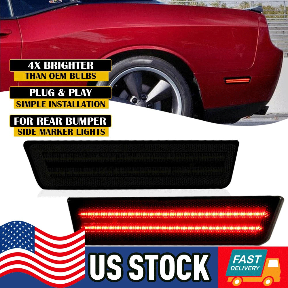 Set of 2 Smoked Red Rear Bumper Side Marker Lights for Dodge Challenger (2008–2014)