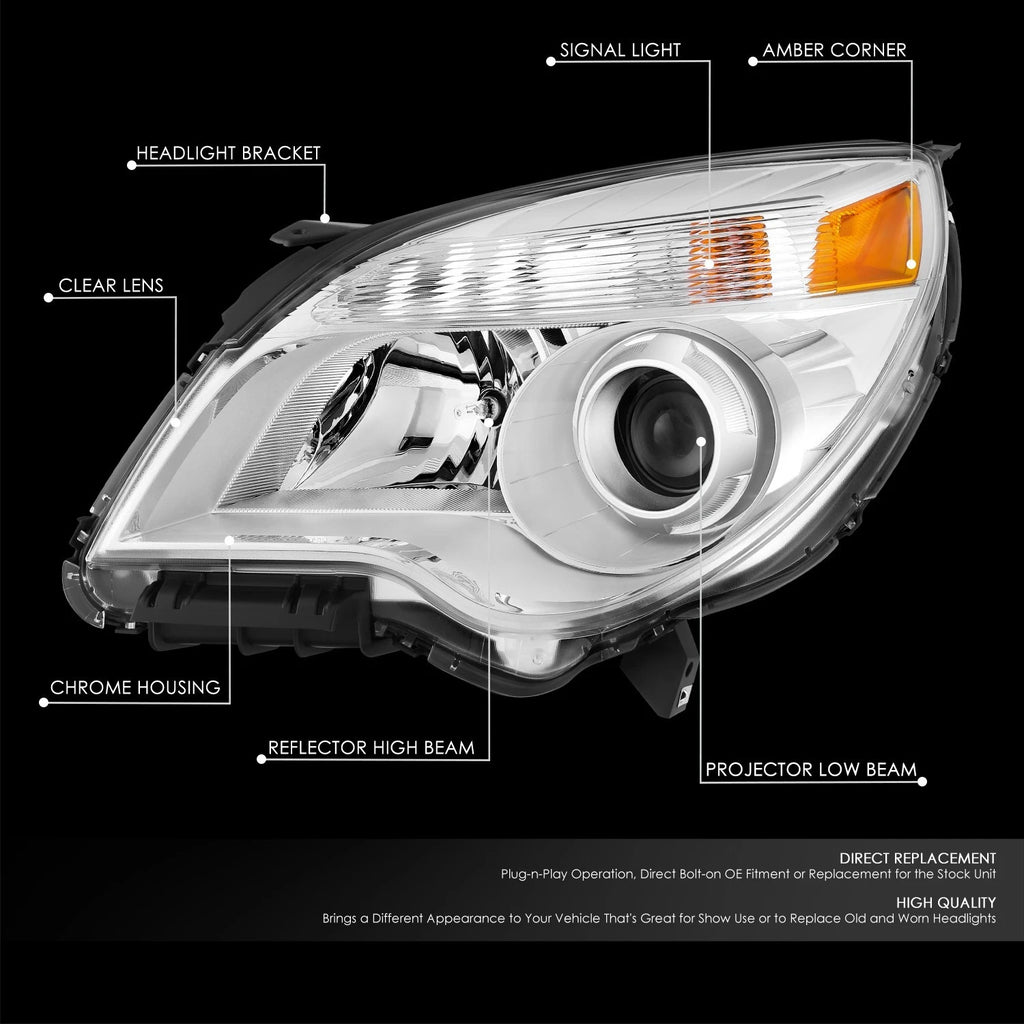 OE Style Chrome Amber Projector Headlight for Chevrolet Equinox (2010–2015)