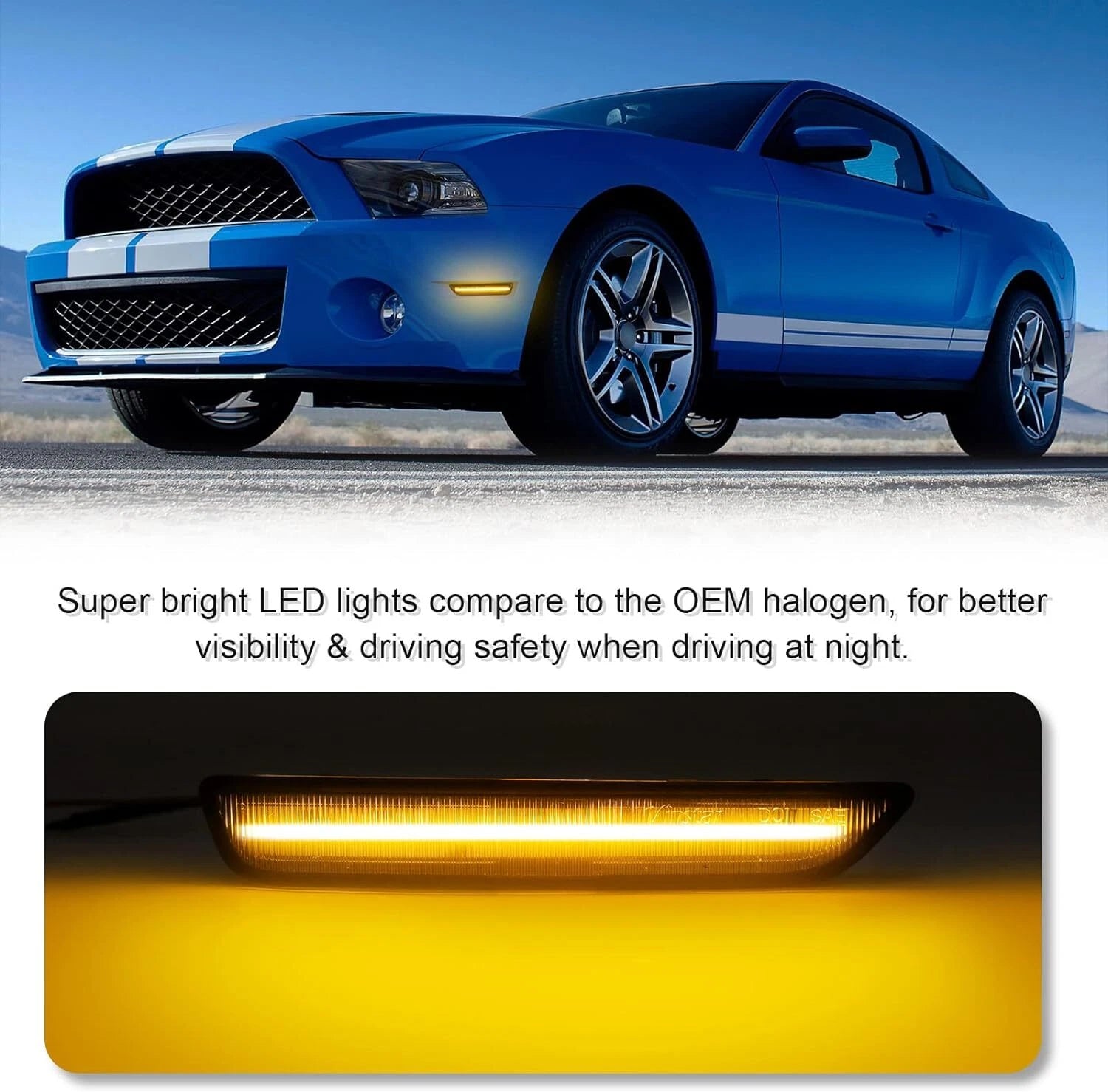 2X Smoked Lens Front Side Marker Lights Amber LED for Ford Mustang (2010–2014)