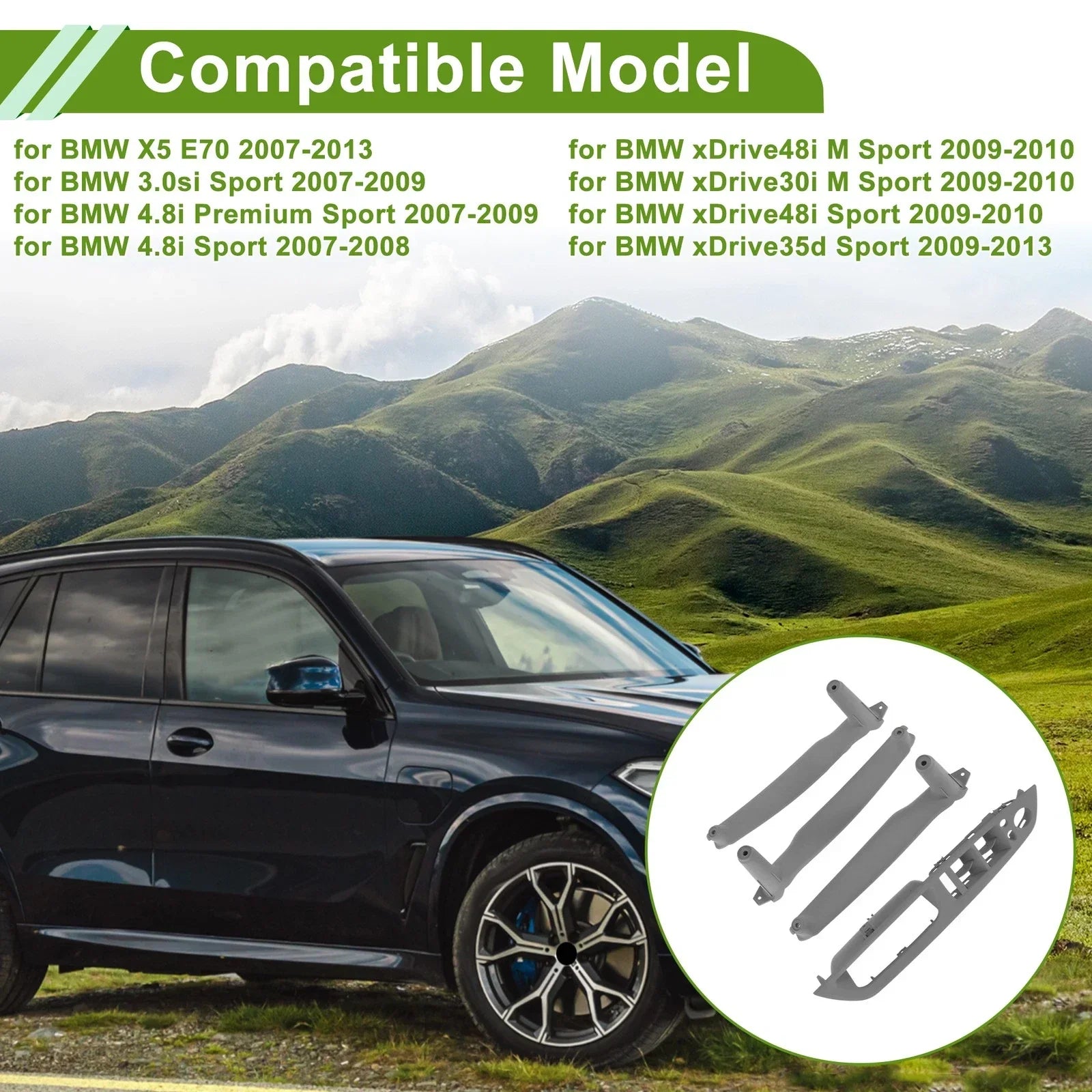 Door Panel Handle Pull Trim Cover for BMW X5 E70 Gray (2007-2013)