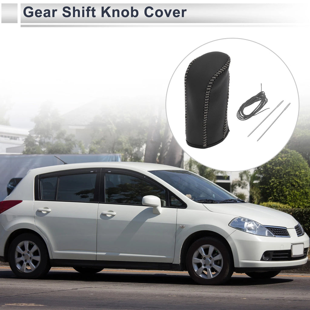 Gear Shift Knob Cover for Nissan Tiida (2004–2012) Black Grey Faux Leather
