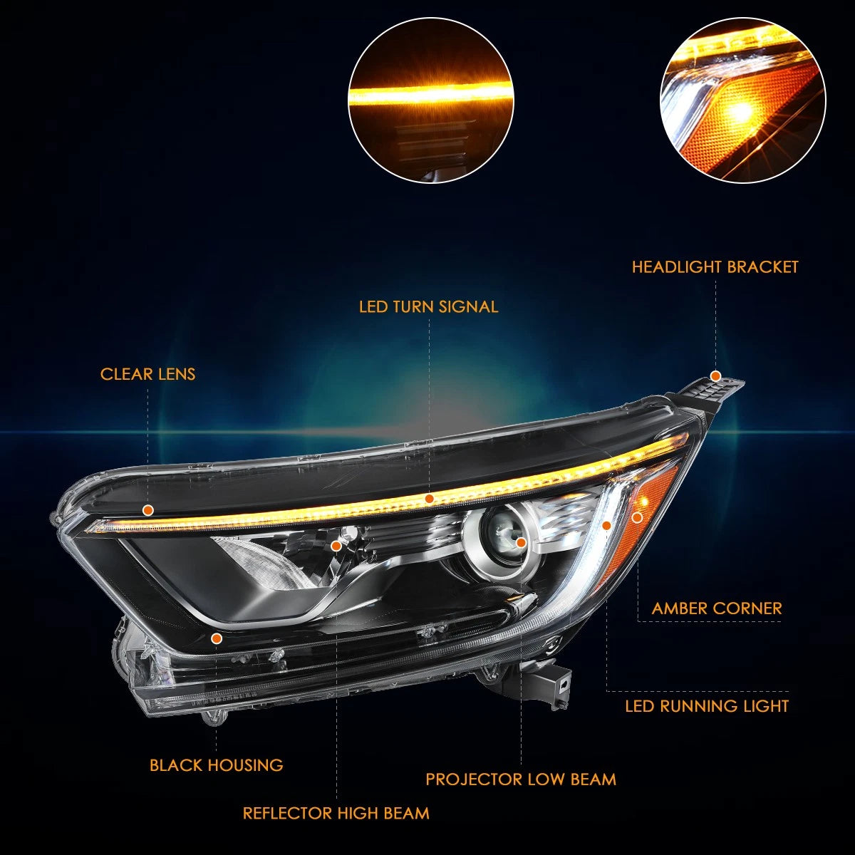 Left LED DRL Turn Signal Projector Headlight for Honda CR-V (2017–2022)