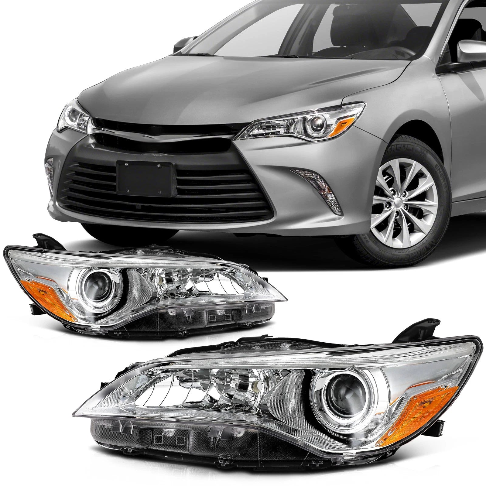 Headlight Assembly Set of 2 for Toyota Camry LE/XLE/SE/XSE (2015–2017) Chrome