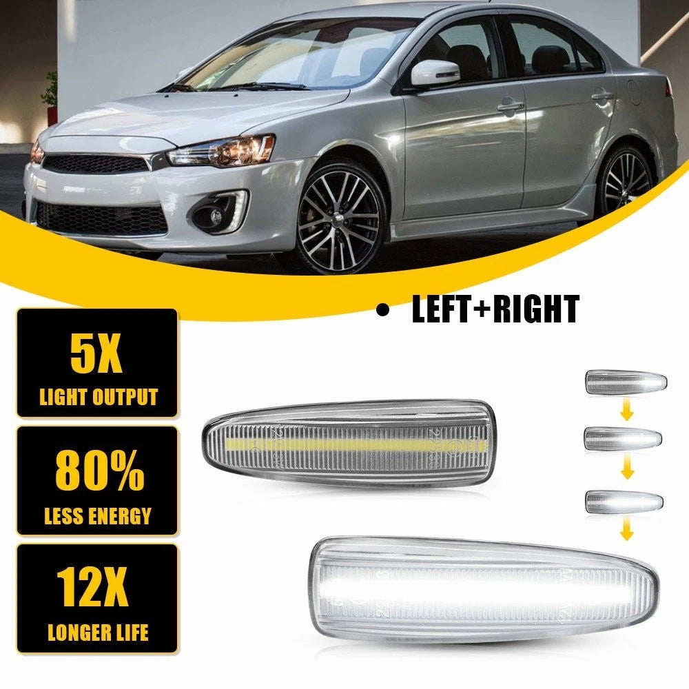 Clear Sequential White LED Side Marker Lights for Mitsubishi Lancer Evo X (2008–2015)
