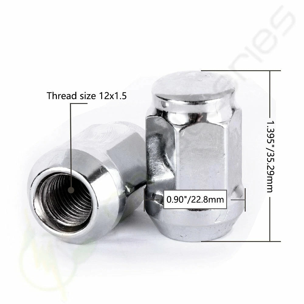 Set of 20 Bulge Acorn 12x1.5 Chrome 1.395'' Tall Lug Nuts for Ford Honda Mazda RX-7 RX-8