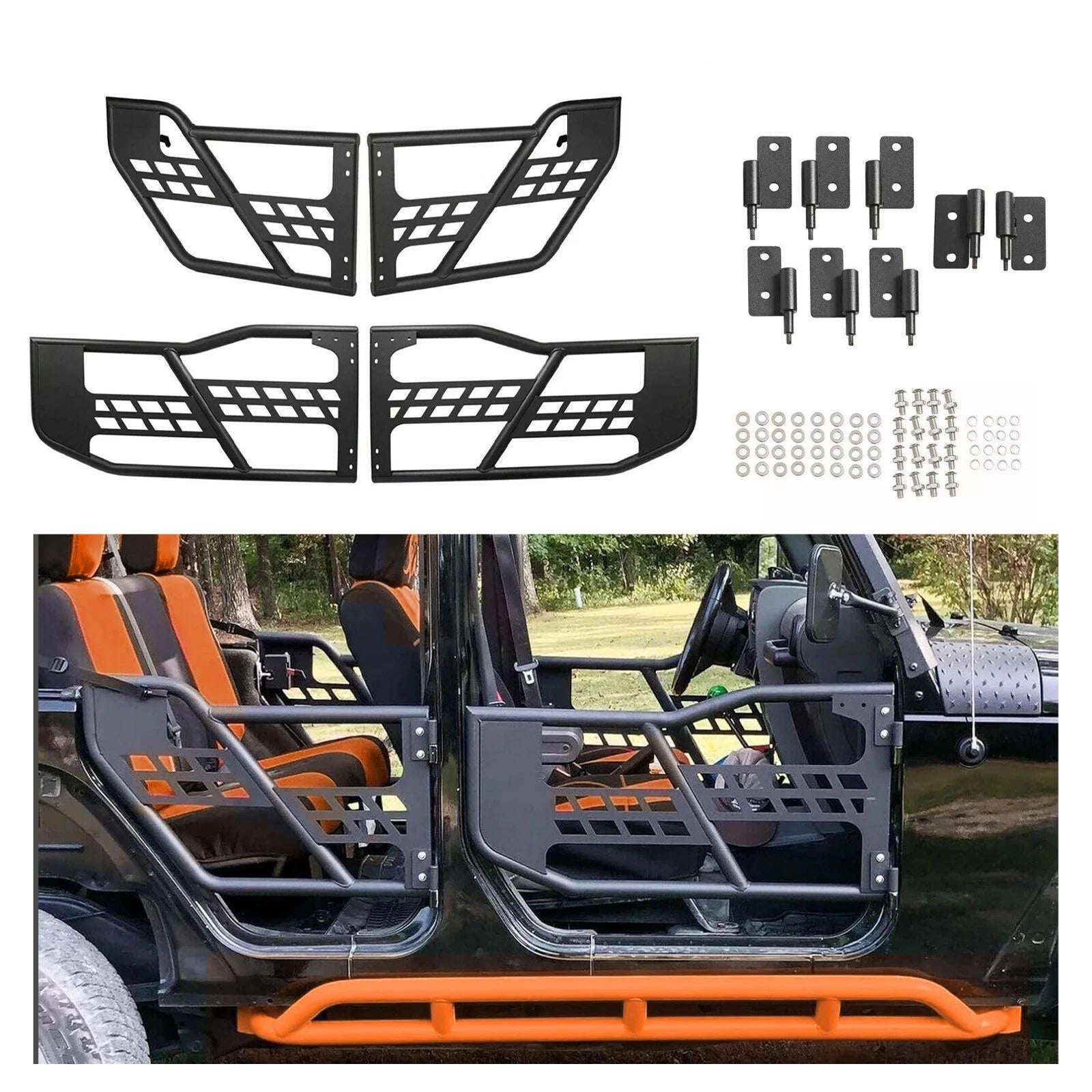 Set of 4 Textured Tube Safari Tubular Doors for Jeep Wrangler JK (2007–2018)